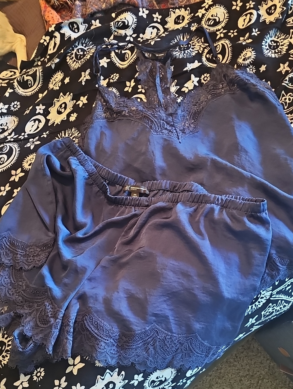 INC International Concepts Navy Lace-Trim Camisole & Shorts Pajama Set